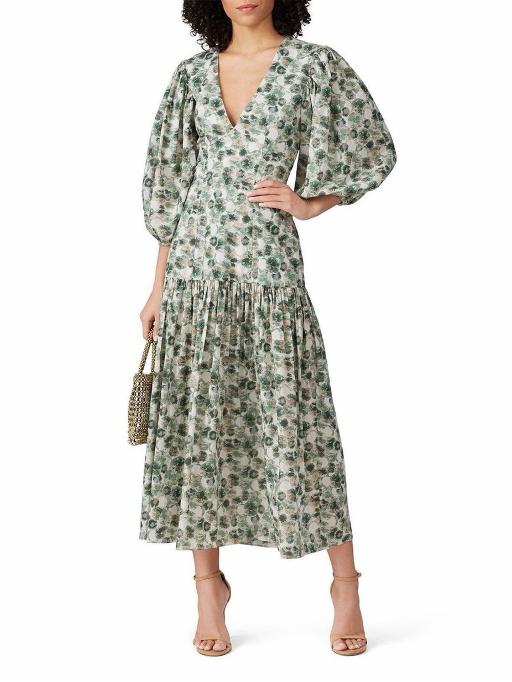 MARYSIA Floral Printed Cotton Drop Waist Imperialis Dress Midi Small 6181